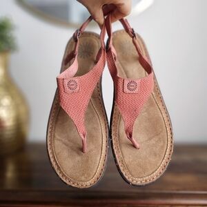 UGG Sefina 3132 Coral Pink Leather Thong Slingback Ankle-Strap Sandals US 10